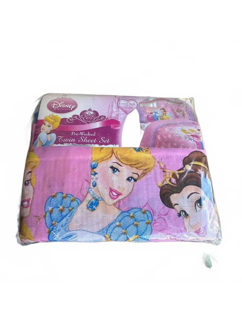 Vintage Disney Princess Pre-Washed Twin Sheet Set Pink Cotton Rich NWT